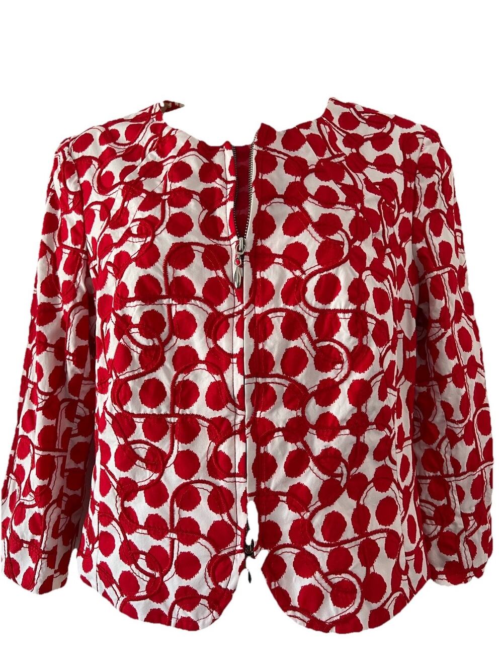 The Wrights Women’s Jacket Red and white size 4 Embroidered Artsy Zip Up Boho